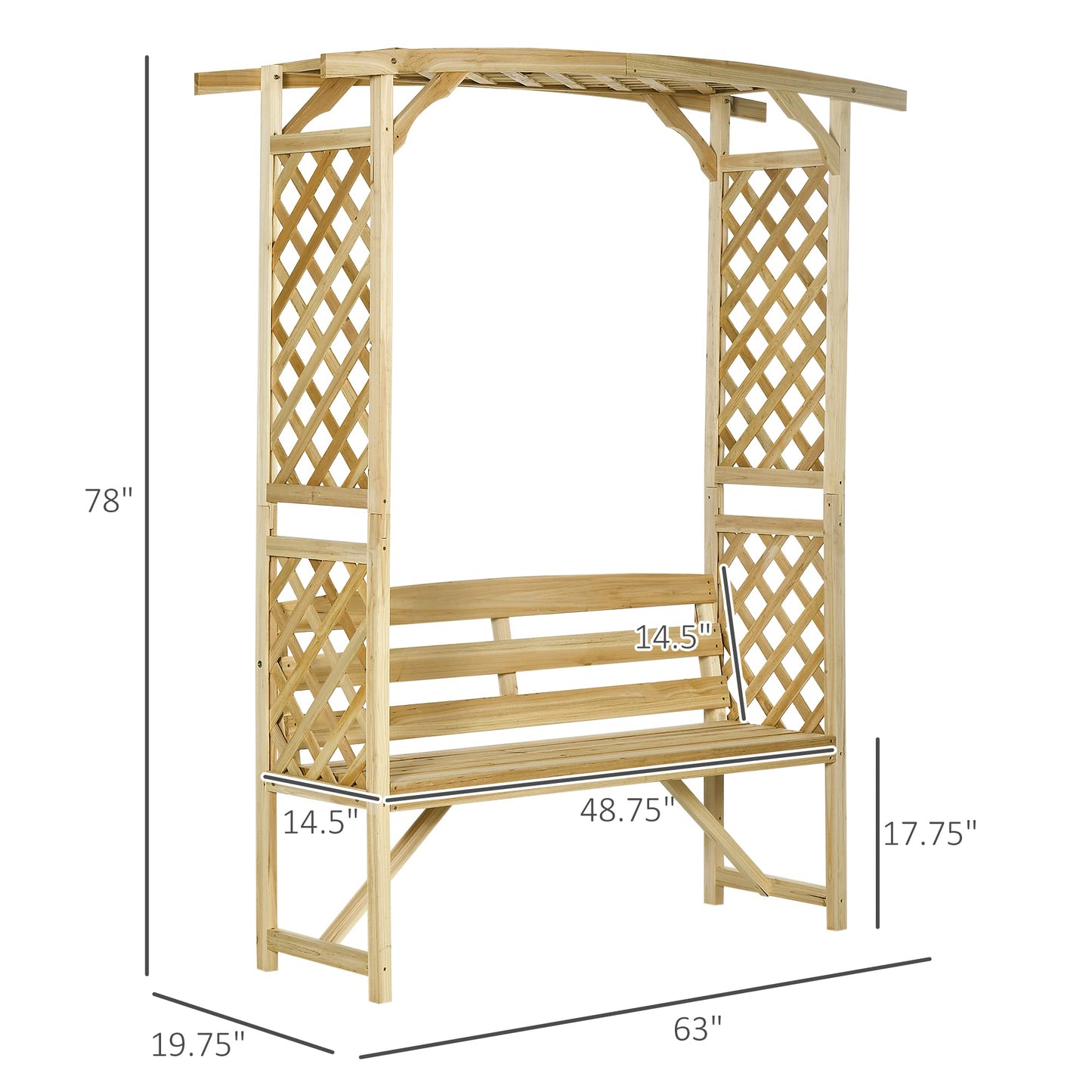 OVX Patio Garden Bench Arbor Arch with Pergola & 2 Trellises, 3-Seat Natural Wooden Outdoor Bench for Grape Vines & Climbing Plants – Backyard Decor, Natural