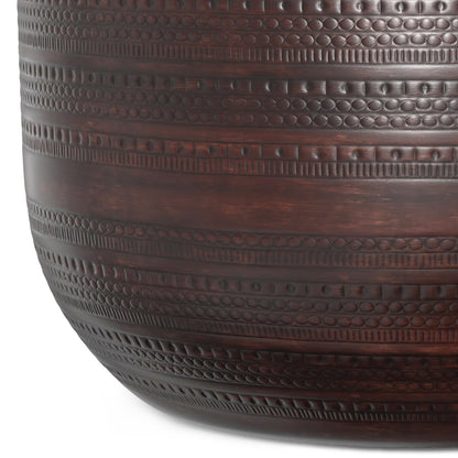 SIMPLIHOME Johnsen Metal Coffee Table - 30 inch Wide Solid Metal Round Drum Accent Table in Bronze, Boho Coffee Table for Living Room or Bedroom with Decorative Textured Design, Assembled