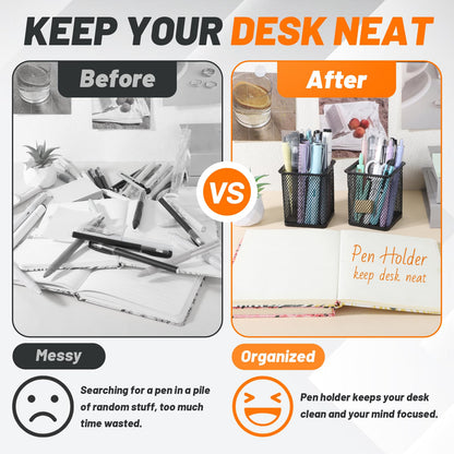 Segarty Square Pen Holder, 3 Pack Black Pen Holder for Desk, Metal Mesh Pencil Cup Container Desktop Accessories Organizer for Office, School, Home, Makeup Brush