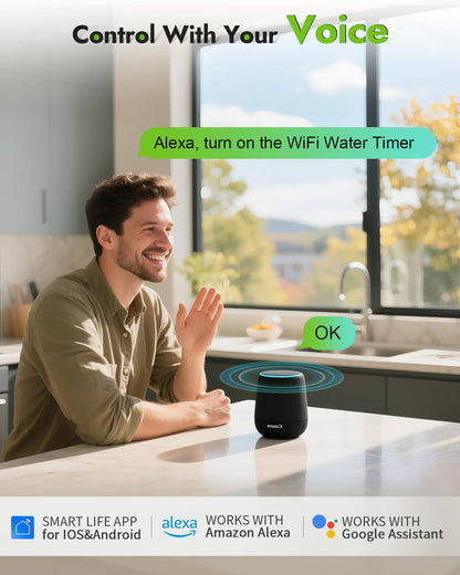 Insoma WiFi Hose Timer - Brass Inlet & Outlet, Voice/App Control Sprinkler Timers with Rain Delay/Manual/Auto Mode, Smart Water Timer for Garden/Lawn/Yard Work with Alexa & Google Home, Energy Saving