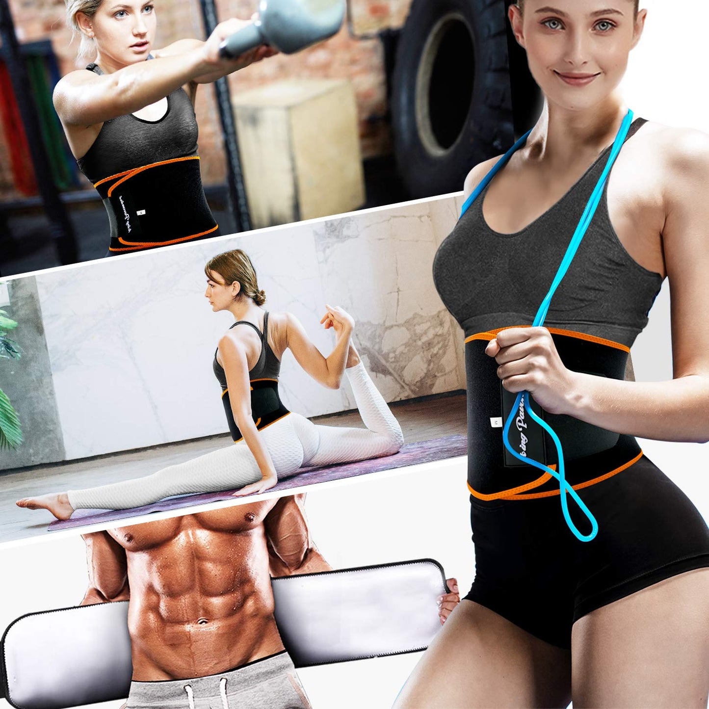 KingPavonini Waist Trainer for Men Women & Waist Trimmer Sweat Belt Stomach Wrap for Working Out Black