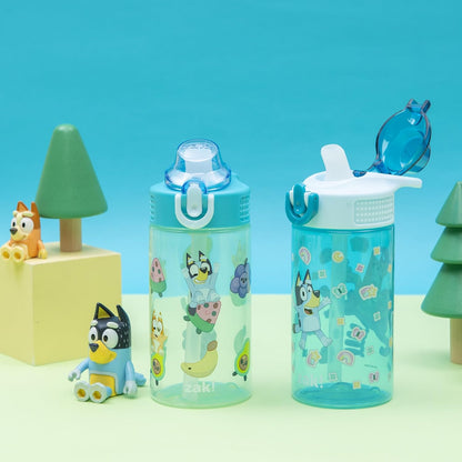 Zak Designs Bluey Sage Kids Water Bottle - 16oz Durable Plastic with Straw & Leak-Proof Cover | 2-Pack Set