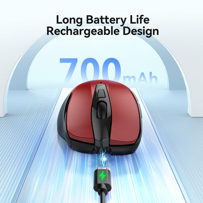 TECKNET Rechargeable Jiggler Wireless Mouse (BT5.0/3.0 & 2.4G) 4800 DPI Silent USB A & Bluetooth Mouse 6 Buttons, Wide Compatibility - Black