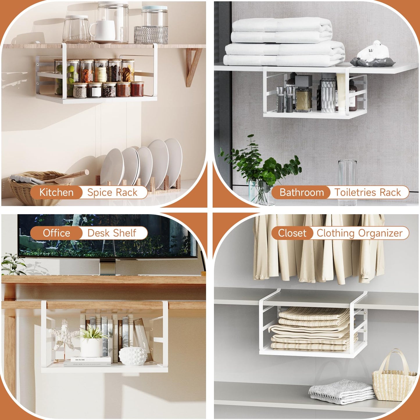 PEKGRIL 2 Pack Large Under Shelf Basket, White Undershelf Storage Basket, Heavy Duty Slide-in Hanging Storage Basket, Metal Under Cabinet Organizer for Kitchen, Pantry, Desk, Bookshelf, Cabinet