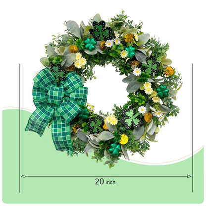 vivimemo St. Patrick's Day Wreath 20-inch Green Four-Leaf Clover Irish Day Wreath St. Patrick's Day Holiday Decoration Front Porch Party Spring Yard Decoration