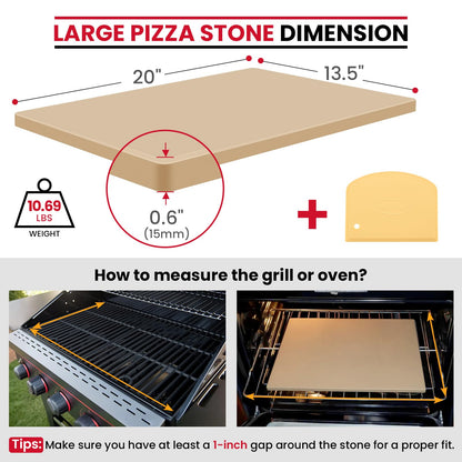 Unicook Large Pizza Stone for Oven 20 Inch, Rectangular Baking Stone 20" x 13.5" x 0.6", Heavy Duty Cordierite Bread Pan, Thermal Shock Resistant, Ideal for Baking Large or 2 Personal Pizzas