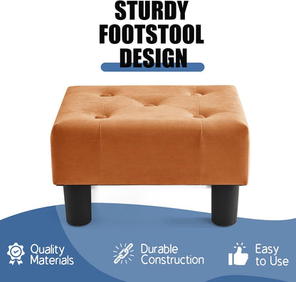 Stylish Orange Velvet Small Footstool with Sturdy Legs - Perfect for Living Rooms
