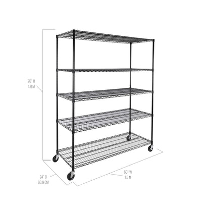 Seville Classics UltraDurable Heavy Duty NSF Solid Steel Wire Rack Storage Unit, Organizer for Garage, Warehouse, Office, Restaurant, Classroom, Kitchen, Black, 5-Tier Shelving, 60" W x 24" D