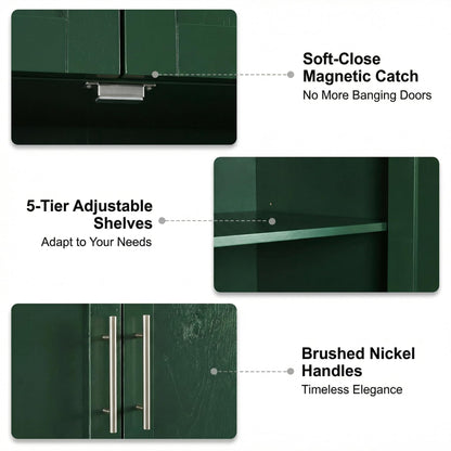 Casaphoria Kitchen Pantry Cabinet, 67" Tall Freestanding Kitchen Cabinet with 4 Adjustable Shelves, 28" W Storage Cabinet for Kitchen Pantry Organization (Green, Single)