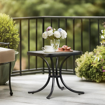 18" VINGLI Outdoor Side Table, Patio Table Steel Frame Tempered Glass Top, Weatherproof Small Tables for Balcony Garden