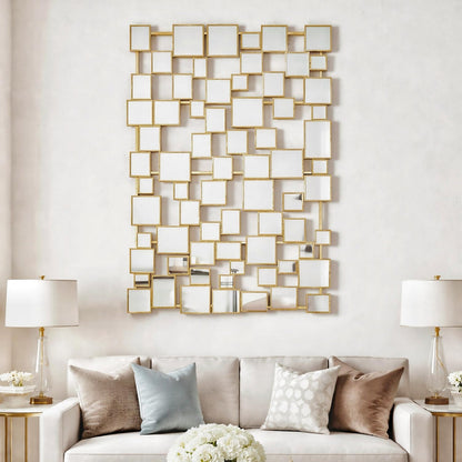 NXHOME Gold Modern Wall Mirror - 45"×30" Large Metal Framed Decorative Mirror, Unique Mosaic Design Wall Mirrors for Living Room Entryway Hallway Home Art Decor