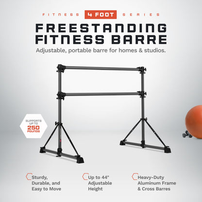 VITA Barre Portable Freestanding Double Ballet Barre, Fit, 4 Ft Bars, Dark Mystic Gray, Aluminum | Adjustable Height, Made in USA, Home or Gym Exercise Equipment | Dance, Fitness, Pilates