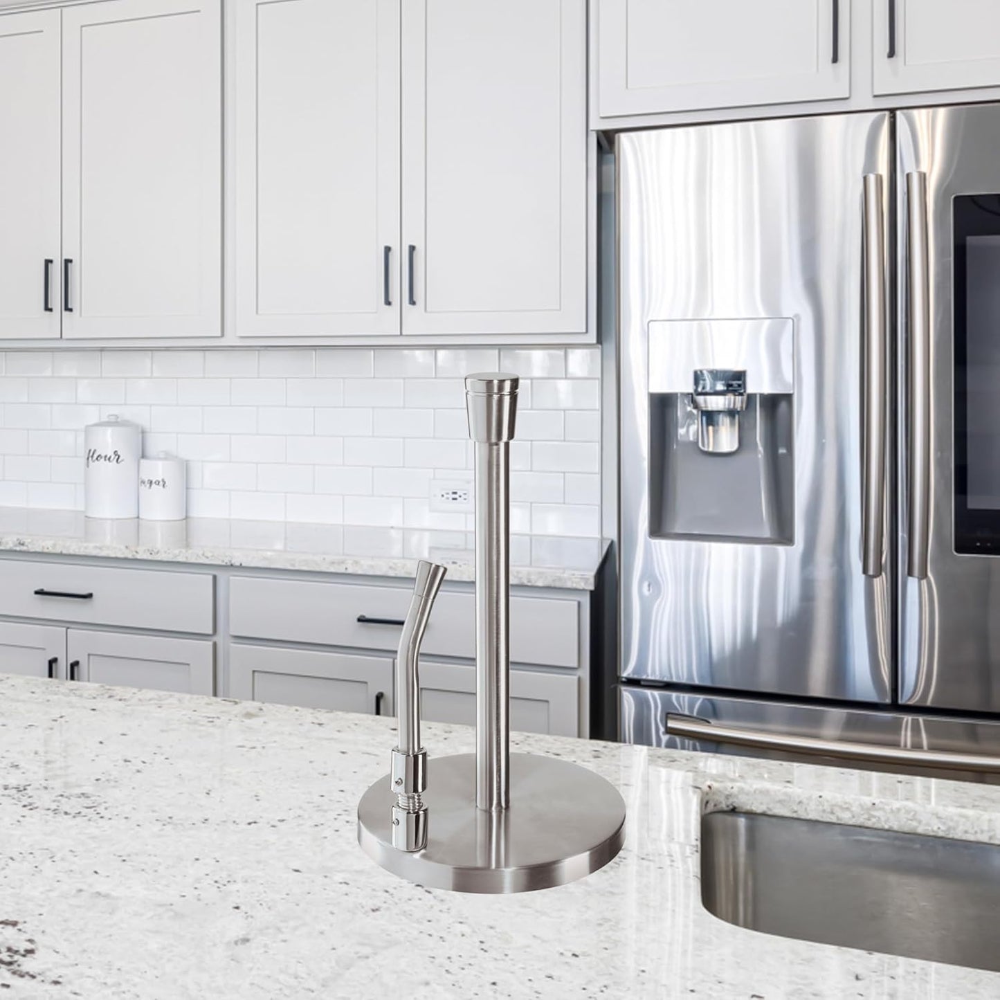 OGGI Stainless Steel Paper Towel Holder, 13" Height, with Tension Arm and Tear Bar