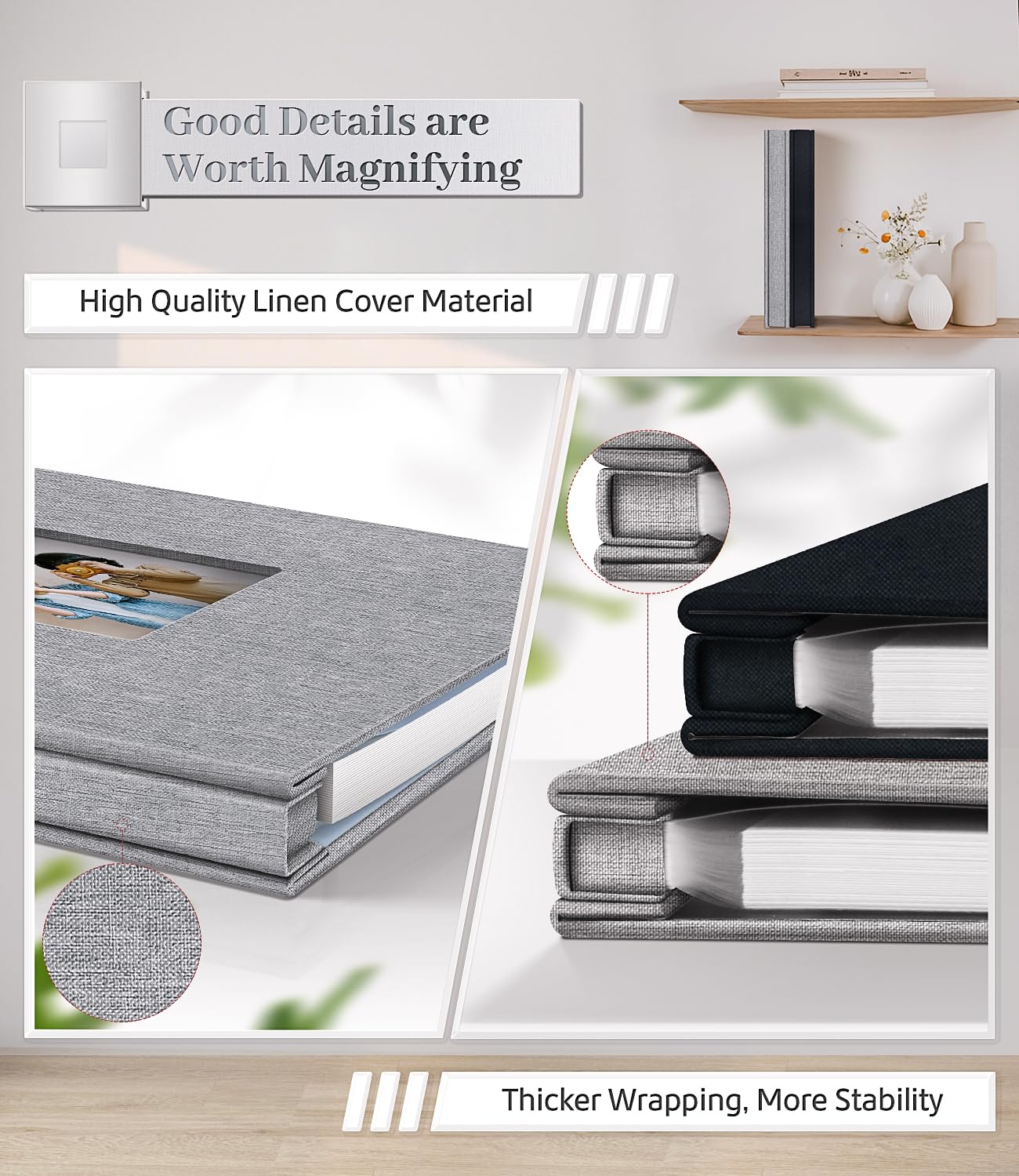 Artfeel Photo Album Self Adhesive Scrapbook Album for 3x5 4x6 5x7 8x10 Pictures,40 Pages Linen Cover with Display Window DIY Photo Book,Ideal Gifts for Family Travel Wedding Baby