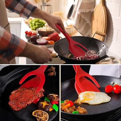 Egg Flipper Spatula Tongs 2-in-1,Ergonomic Handle, Withstands High Temperatures, Suitable for making hash browns, hamburgers, steaks, fried eggs, and pancakes (3 Pack)