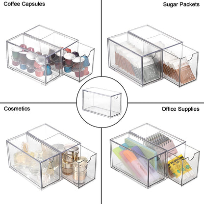 YUNYDSM Transparent Tea Bag Storage Box, 6 PCS Large Bag with Lid, 6×2.3×3.3'' Single-Layer Thickened Drawer, Suitable for Cabinets, Kitchen