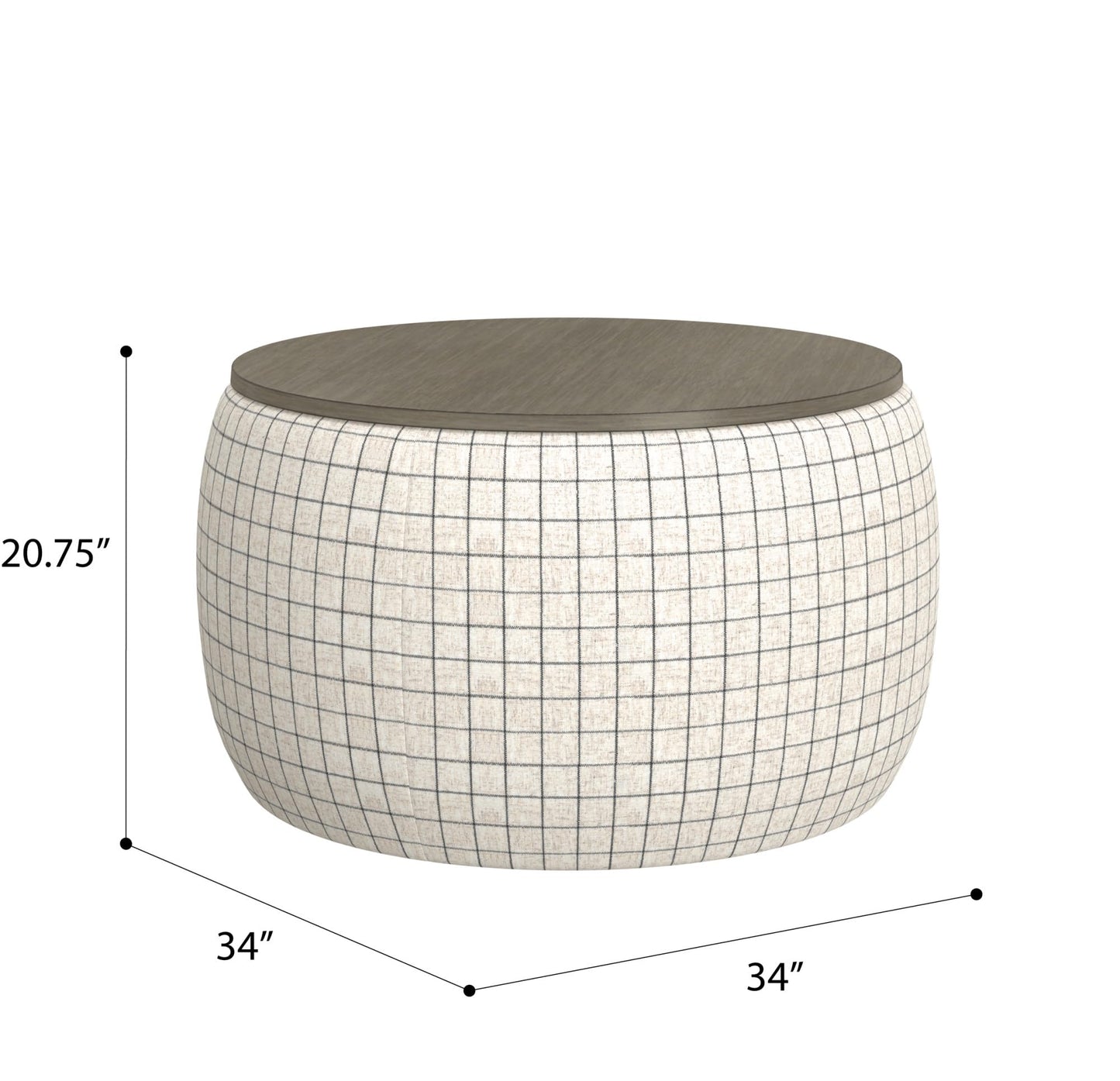 GDFStudio 34" Round Storage Ottoman Bench with Reversible Lid, Upholstered Fabric Ottoman Foot Stool, Large Round Ottoman with Storage for Living Room Bedroom Entryway No Assembly, Charcoal Windowpane