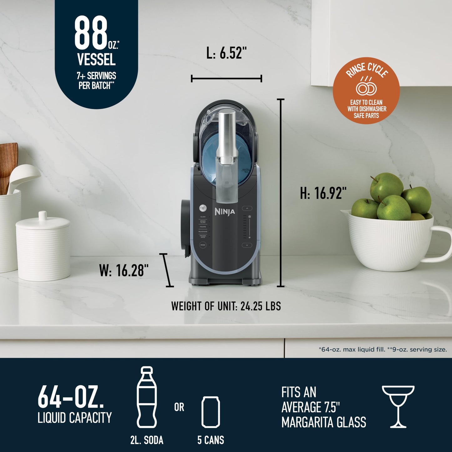 Ninja SLUSHi with RapidChill Technology, 88 oz. Frozen Drink & Slushie Machine, 5 Preset Programs, Margaritas, Frappés, and More, Premium Accents, Black, FS301