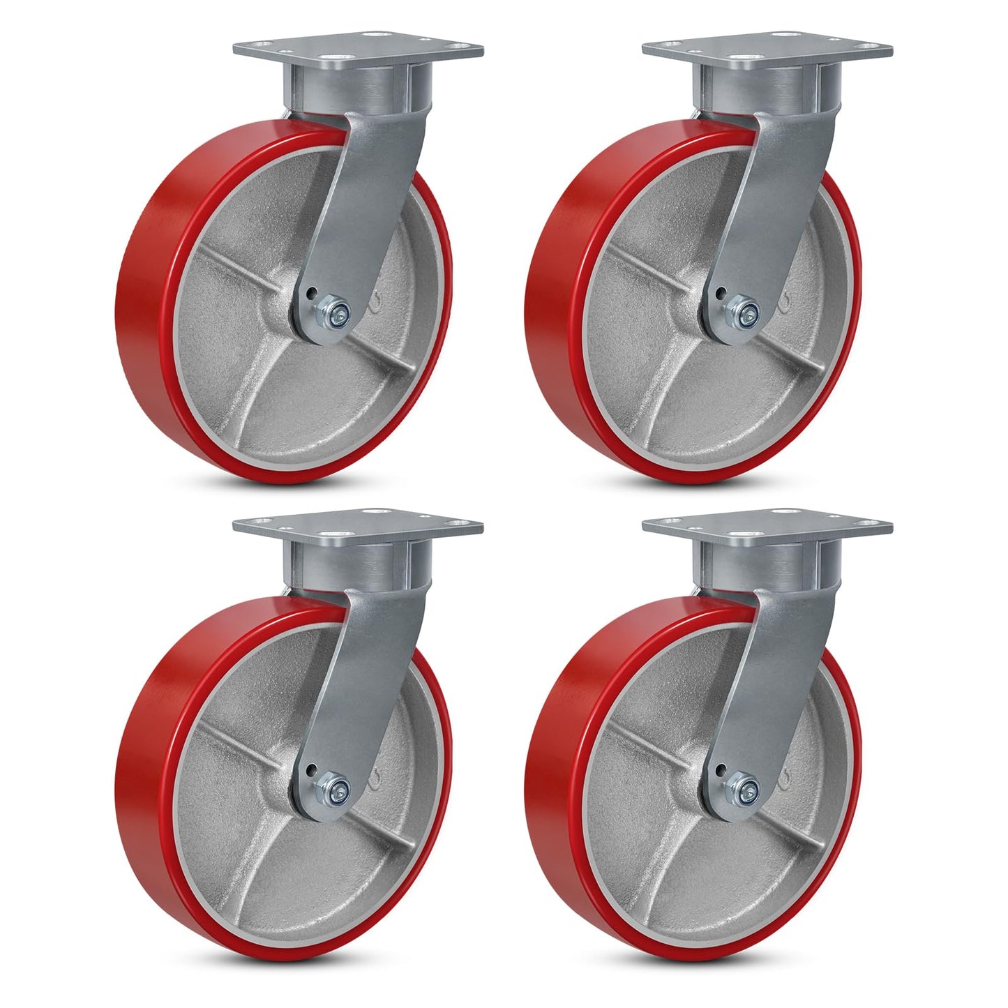 8"x2" Kingpinless Casters 10000LBS Capacity (Set of 4), Polyurethane Wheels with Roller Bearing for Heavy Duty Platform Truck, U-Boat Cart (4 Swivel)