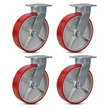8"x2" Kingpinless Casters 10000LBS Capacity (Set of 4), Polyurethane Wheels with Roller Bearing for Heavy Duty Platform Truck, U-Boat Cart (4 Swivel)