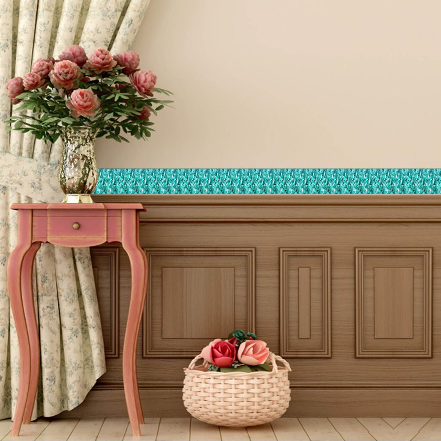 IVN Wallpaper Border Peel and Stick Wall Mosaic Glass Decorative Wall Trim Self Adhesive Border for Walls Mirror Frame Accent Strip for Bedroom Kitchen LivingRoom 4x196 Inch