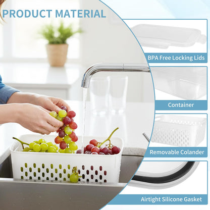Dukrouk Grape Container for Fridge,3PCS(0.9Qt - 13.5Qt),Leakproof Grape Container with Removable Colander,Dishwasher & microwave safe Produce Containers,Keep Fruits, Vegetables, Meat Fresh Longer