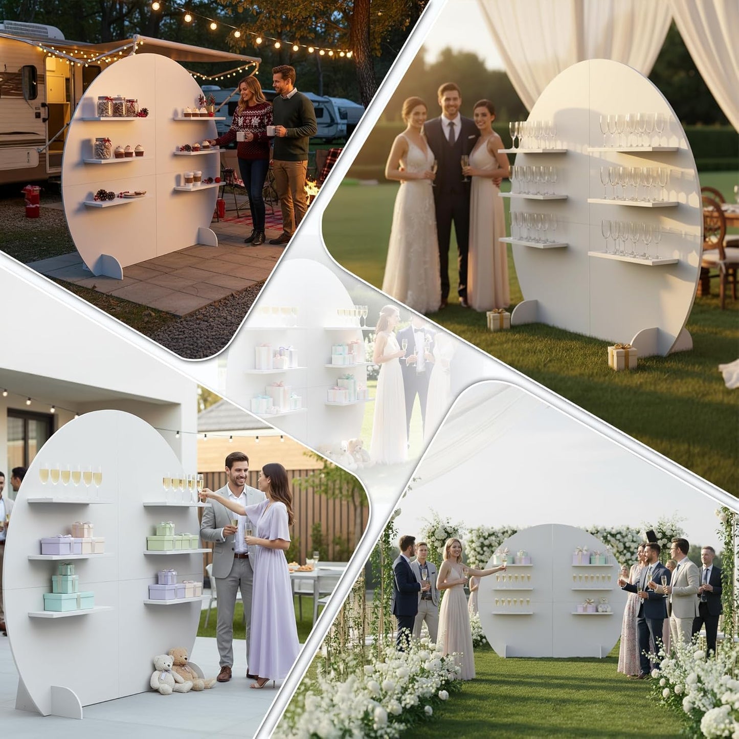 6.56FT Wooden Wedding Gift Display Arch, 6-Tier Champagne Wall Backdrop with Shelves for Party Favors, Escort Cards, Cupcakes & Desserts, Reusable Display Stand for Wedding Reception, Ceremony, Bridal Shower