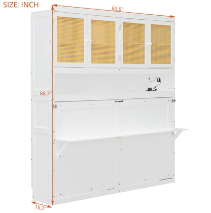 DNYN Murphy Bed Frame with Top Cabinet and LED for Bedroom/Guest/Study Room, Twin Size Wooden Foldable Wall Bed with USB Ports, Space-Saving Design & No Box Spring Needed