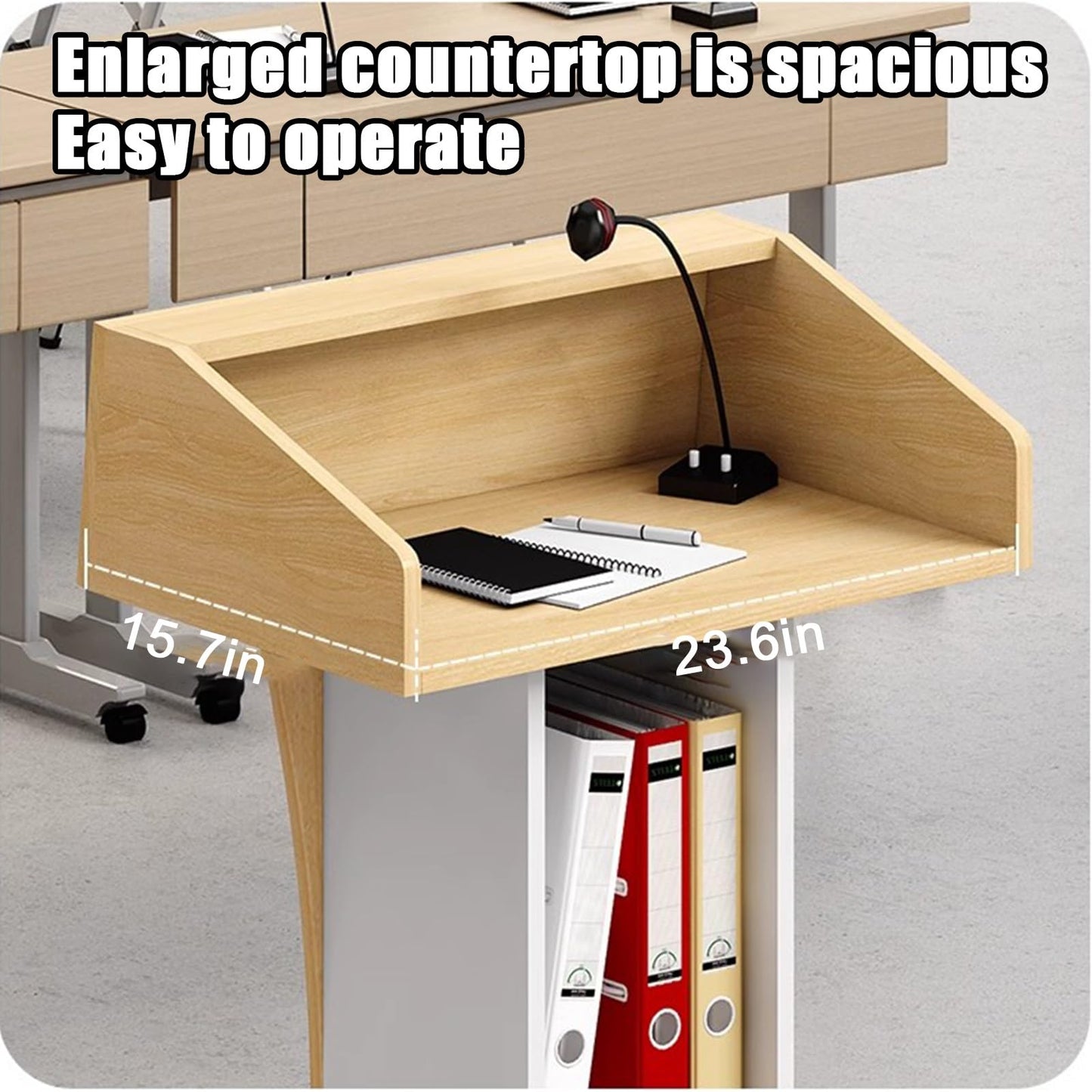 Wooden lectern table, church pulpit, pulpit and lectern, speech lectern stand, professional presentation lectern hosting lectern, hotel welcome desk reception desk, suitable for classrooms(Oak coloure
