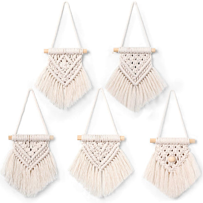 WILLBOND 5 Pcs Mini Macrame Wall Hanging Decor Boho Summer Handmade Woven Tapestry Tassel Wall Hanging Ornaments Christmas Tree Ornaments for Apartment Room Home Office Summer Christmas Decoration
