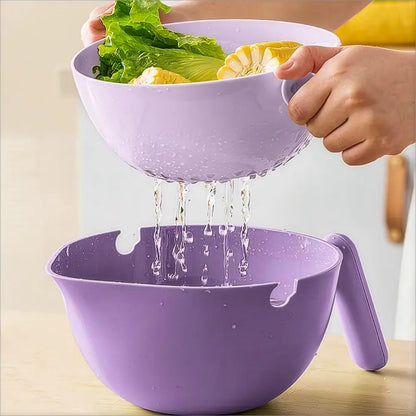 Elite Aiwei 2-1 Kitchen Colander Rotating Washing Basket with Handle -home & kitchen Food Strainers and Colanders-Pasta Strainer-fruit and vegetable washing bowl-kitchen must haves (Lilac Purple)