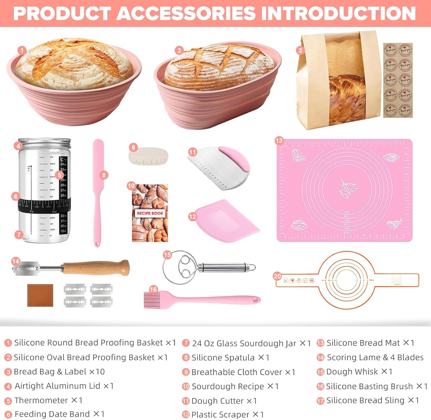 15 24 Oz Set RYTOXILO Sourdough Starter Kit, Pcs Sour Dough Bread Baking Supplies for Beginners with Glass Starter Jar
