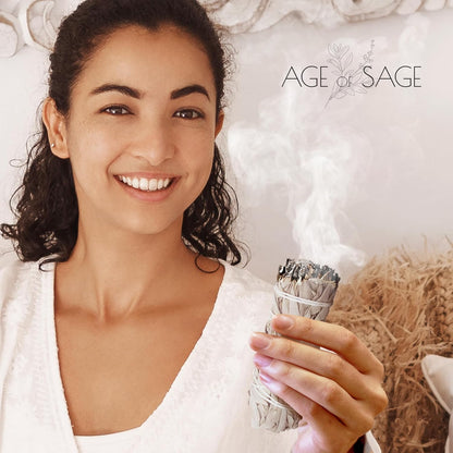 White Sage Smudge Sticks, 4" Long Burning Sage Bundle for Cleansing House, 3 Pack