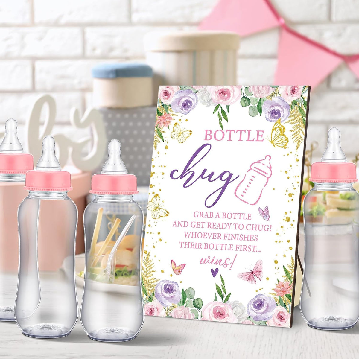 Sherr 12 Sets Pcs Safari Baby Shower Bottle Sign Wooden Jungle Animal Gift Gender Reveal Favors Bottles