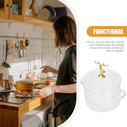 Tofficu Borosilicate Clear Soup Pot with Lid, Christmas Elk Cooking Noodle Pot, Household Kitchen Pan