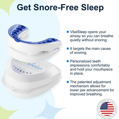 VitalSleep Anti-Snoring Mouthpiece, Comfortable & Adjustable Snore Guard, Quiets Snoring, USA Made, BPA Free & FDA Cleared Anti-Snore Device – Men’s Size