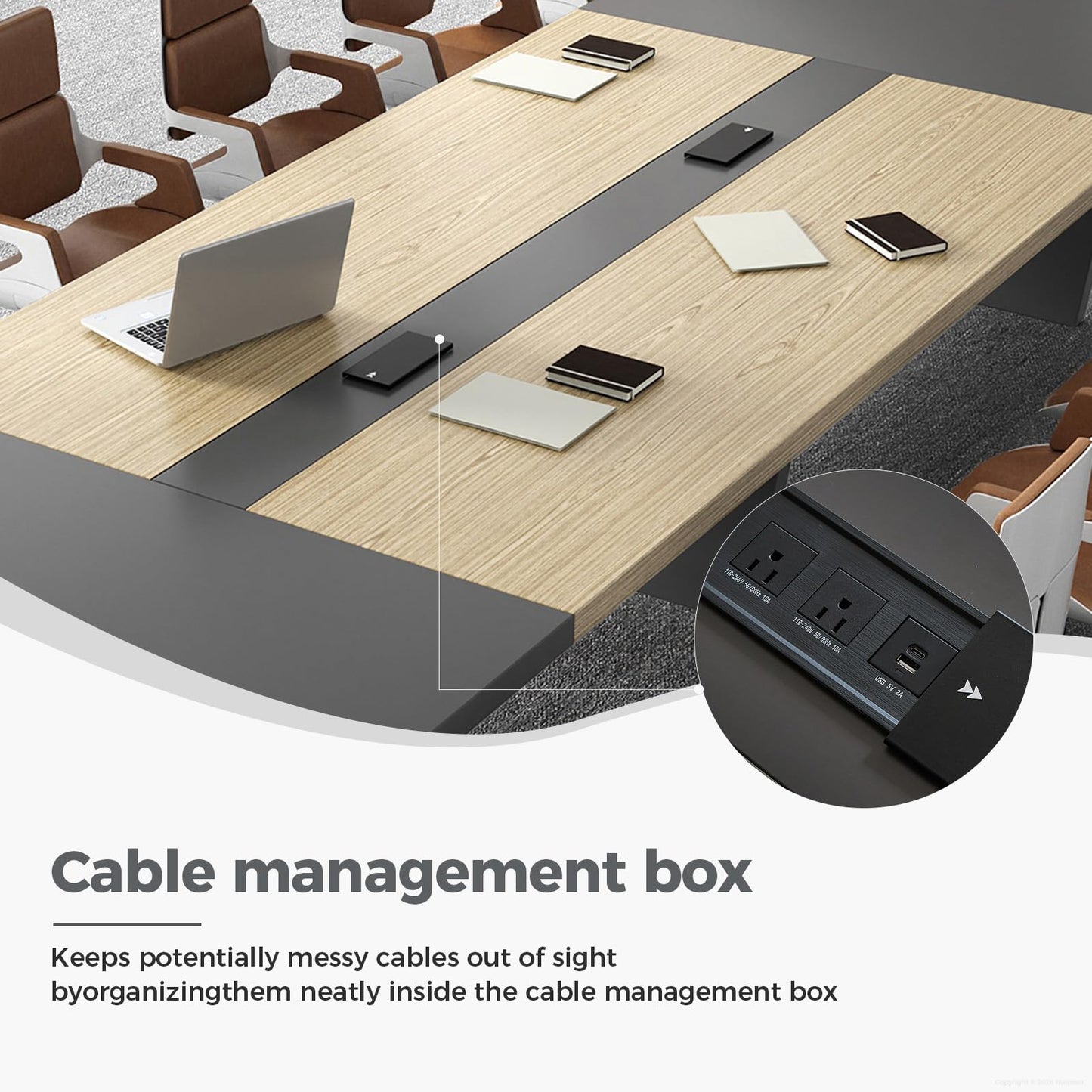 Nuipesn 138 Inch Rectangular Conference Table for 12-14 People, Built-in Power Outlets and USB Charging Ports, Cable Management, 2 Inch Thick Top, 500 lb Capacity, Oak and Grey