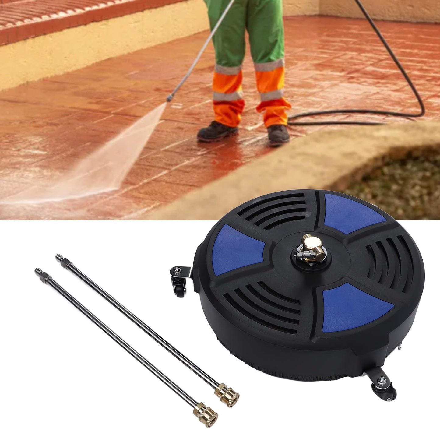 TRELVEX 16 Pressure Washer Surface Cleaner with 3 Wheels 4000psi Max Pressure 1 4 Connector Stainless Steel Driveway Power Washer Attachment for Concrete Patios Walkways Deck and Driveways