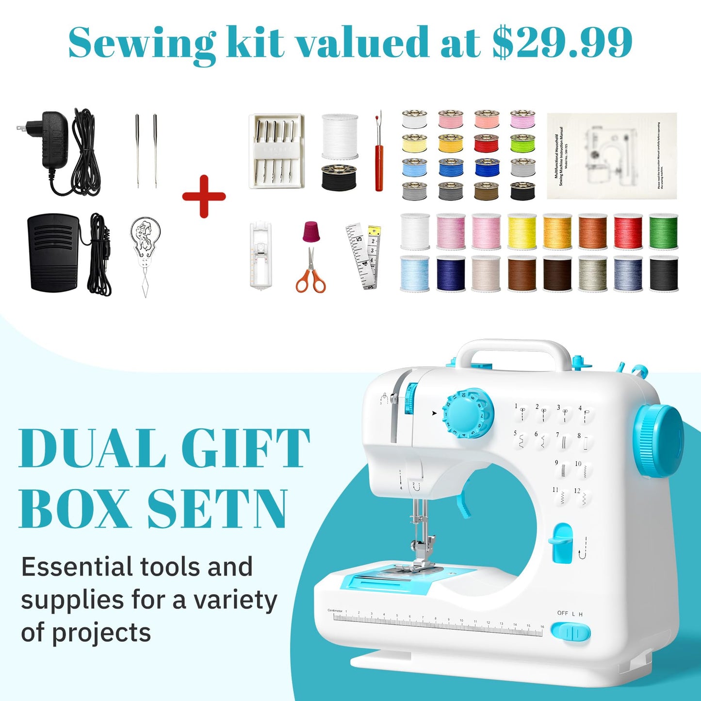 Verdanika Beginner Sewing Machine, 12 Built-in Stitches with Foot Pedal, 2-Speed Control, Portable Mini Sewing Machine for Home Travel Use & Sewing Enthusiasts (blue)