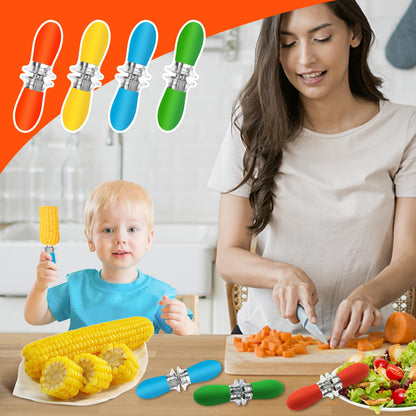 16Pcs/8 Pairs Corn Holders Stainless Steel Corn Holders Corn on the Cob Skewers with Multi-Colour Silicone Handle for BBQ Home Cooking Parties Camping
