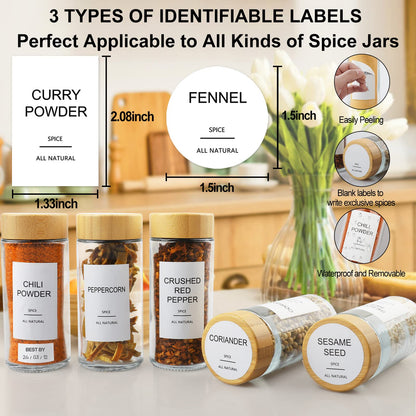 AISIPRIN Glass Spice Jars with 398 Labels, 24 pcs 4oz Spice Containers with Bamboo Lids, Square Spice Bottles With Shaker Lids,Spice Organization for Cabinet,Drawer,Rack,Seasoning Organizer
