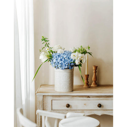 MIKIGEY Kitchen Utensil Holder, 7 Inches Large Ceramic Utensil Holder for Countertop, Lace Emboss Cooking Utensil Crocks for Kitchen, Home Decor, Off-White