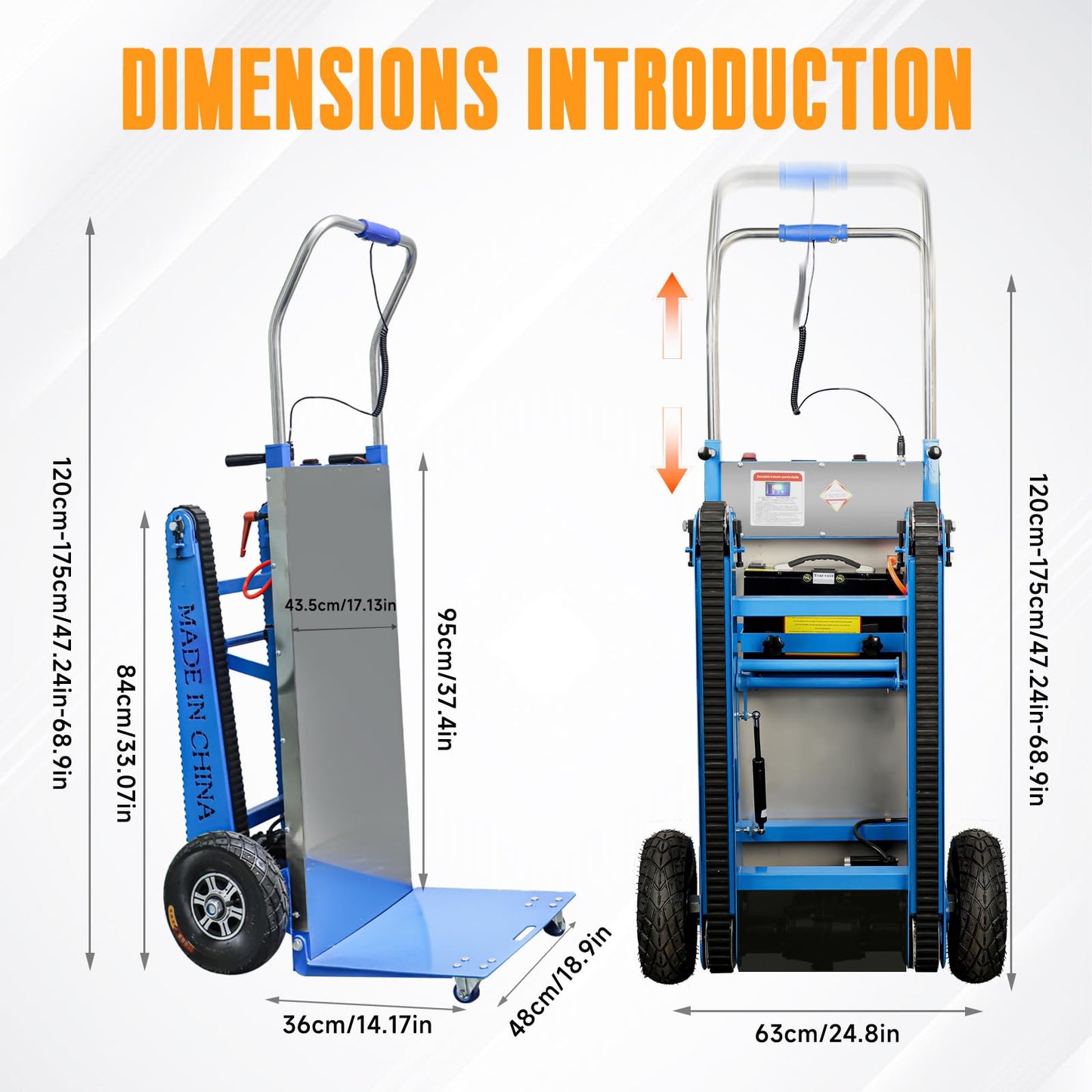 ROOMEDAL Electric Stair Climbing Dolly, 661lb 600W Powered Electric Stair Climbing Hand Trucks Dolly Cart with Rubber Tracks for Moving, Heavy Duty Stair Climber (Pure Blue)