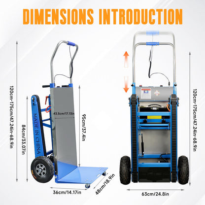 ROOMEDAL Electric Stair Climbing Dolly, 661lb 600W Powered Electric Stair Climbing Hand Trucks Dolly Cart with Rubber Tracks for Moving, Heavy Duty Stair Climber (Pure Blue)