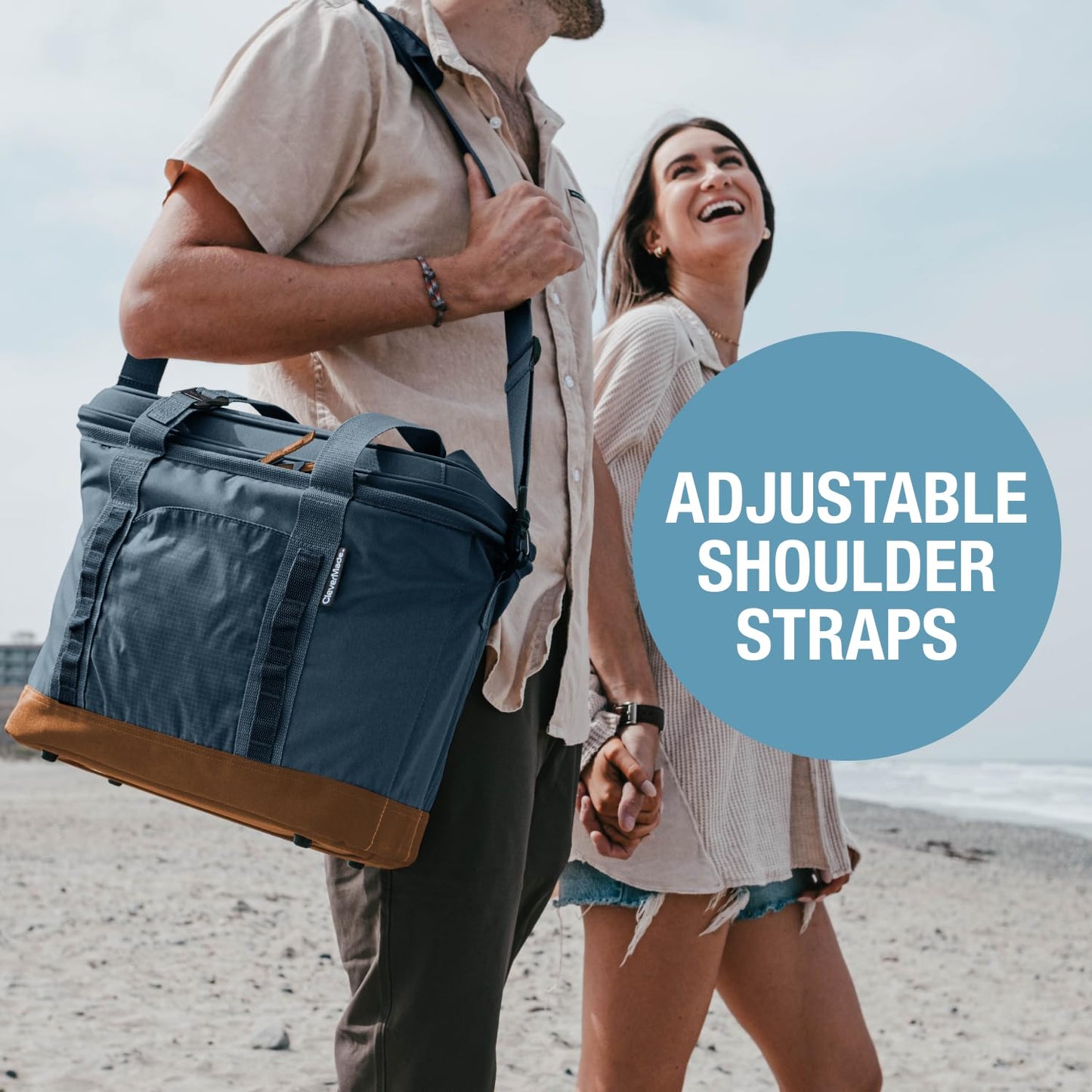 CleverMade Pacifica Collapsible Cooler Bag – Large Portable Cooler Bag for Travel, Foldable Insulated Cooler for Beach, Picnic & Tailgating, Holds Up to 50 Cans, Leakproof Soft Carry Cooler - Ocean
