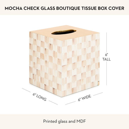 MACKENZIE-CHILDS Glass Tissue-Box Cover, Boutique Bathroom Decor, Brown-and-White Mocha Check