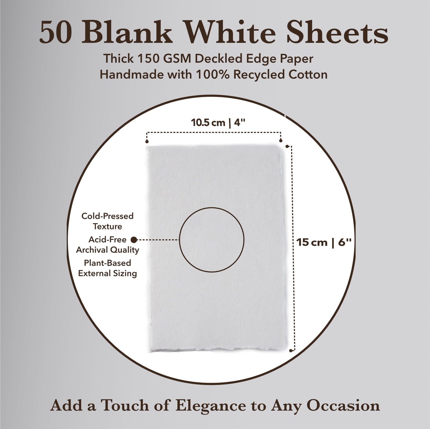 Wanderings Handmade White Deckle Edge Blank Paper - 4" x 6" - Pack of 50 - Watercolor/Mixed Media Paper - Save the Date Invitations Greeting Cards Notes DIY Arts Crafts - Thick 150 GSM