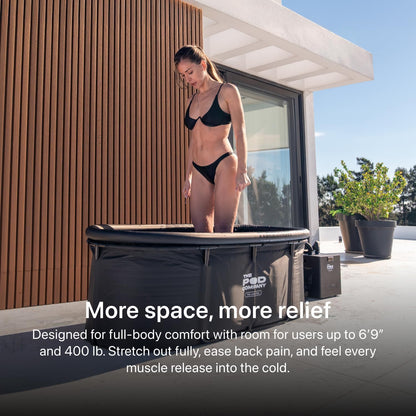 The Pod Company Cold Plunge Bundle – Long Pod (126 Gallon) + 1/3 HP Standard Water Chiller (41°F) – Extra-Large Metal Frame Cold Plunge Tub with Filtered Cooling System