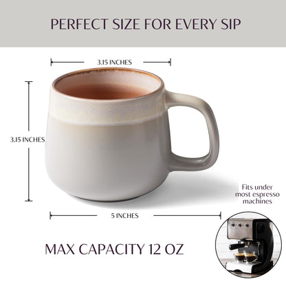 Ava Nord Ceramic Coffee Mugs Set of 4 | 12 oz Stoneware Coffee Cups | Lead-Free, Non-Toxic | Microwave and Dishwasher Safe | Comfortable Handle | Aesthetic Nordic Design for Tea and Latte | Sage Ash