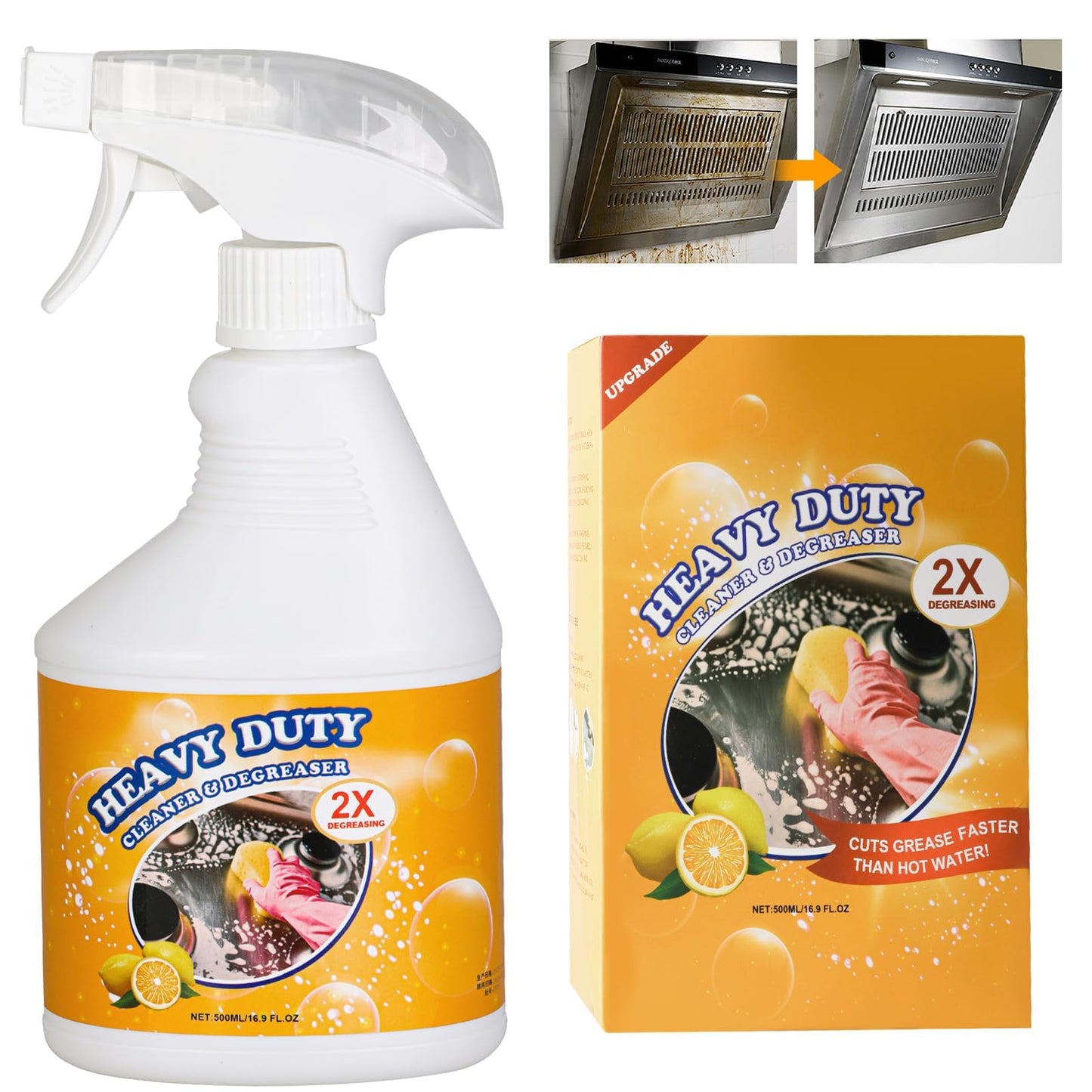 16.9 Fl Oz Clean Up Kitchen Oil Stains Spray, Kitchen Heavy Duty Cleaner Spray,All-Purpose Oil Stain Remover and Degreaser Spray, Multipurpose Foam Cleaner Spray, Kitchens Grease Cleaner